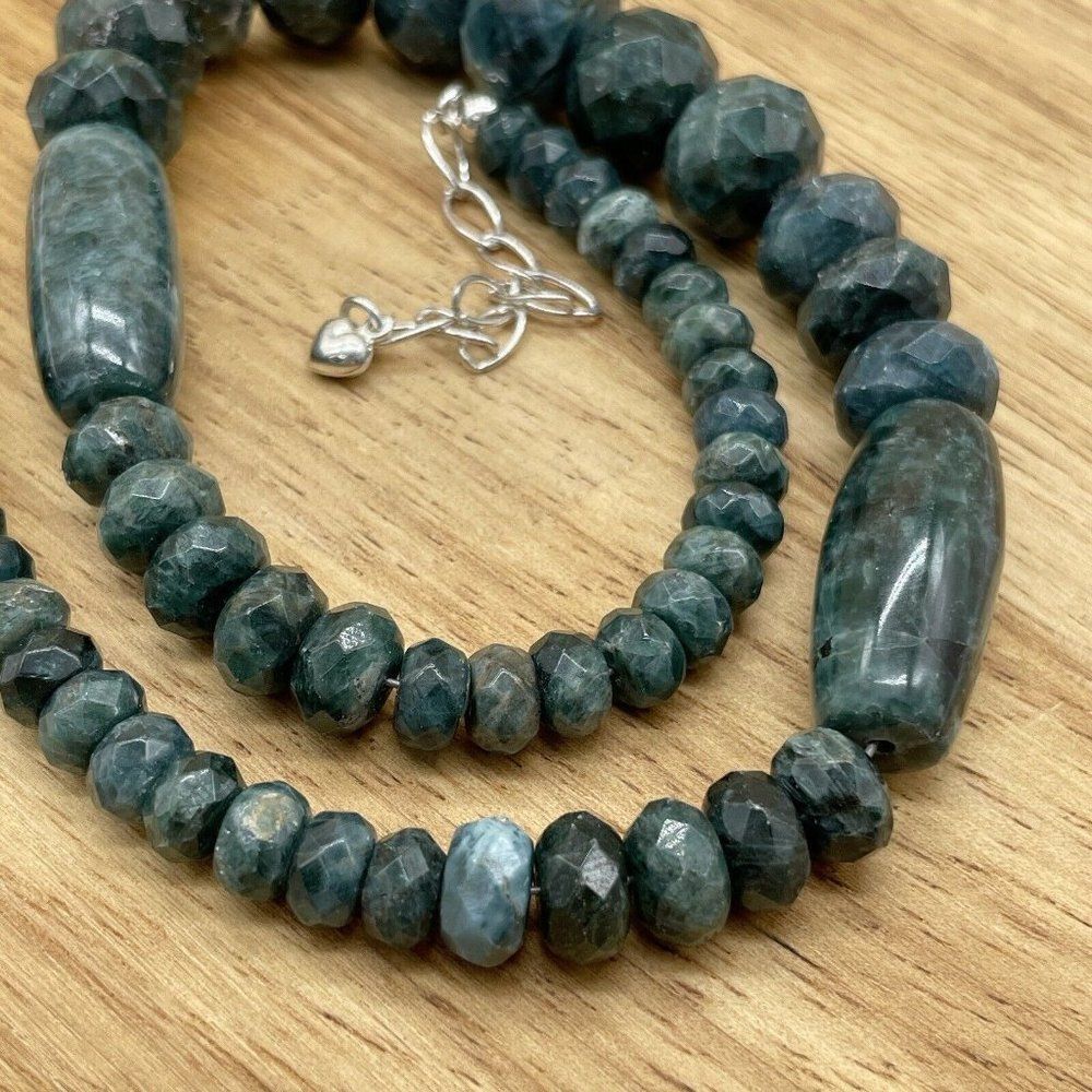 Jay King Necklace Teal Green Apatite Sterling Silver Faceted Graduated Beads 18”